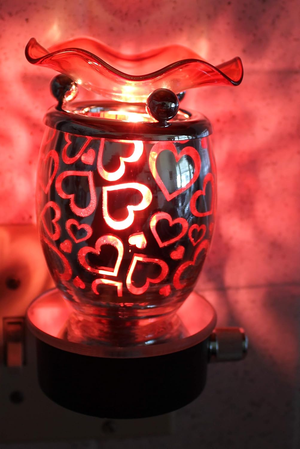 Navillus - Plug In directly to wall Aroma Lamp night Light - Oval Shape, Red Hearts design, oil warmer with dimmer in Red color, Valentines, Anniversary, Mothers Day