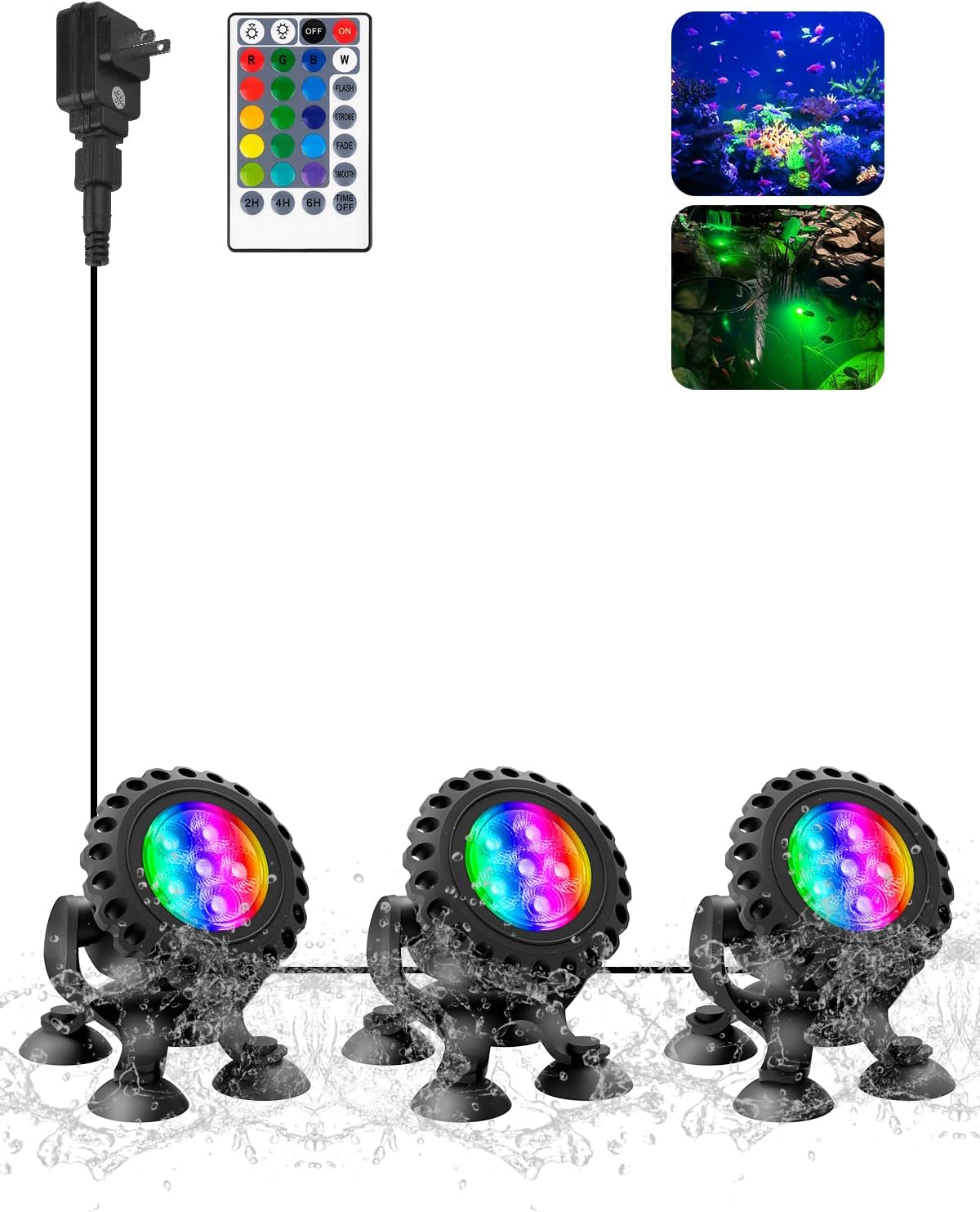 T-SUN Underwater LED Pond Lights – IP68 Waterproof Submersible Fountain Lights with App & Remote Control, 16M Colors Underwater Lighting for Koi Ponds/Garden Water Features Aquarium (4-Pack)