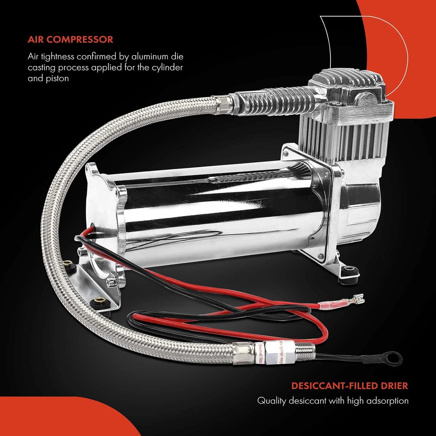 A-Premium 10Pcs Air Suspension Compressor Kit Compatible with 4.5 Gallon 9 Port Air Tank, 180psi Off Pressure Switch, Replace# AI-AM-COM580, AIAMCOM580