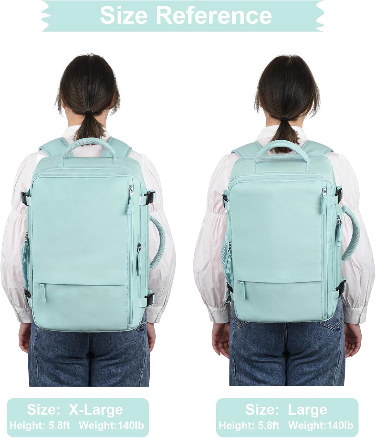 Hanples Large Travel Backpack for Women as Person Item Flight Approved, 35L Carry on Backpack, 17 Inch Laptop Backpack, Waterproof Backpack,Casual Bag with 2 Toiletry Bags (Mint Green) - Image 9