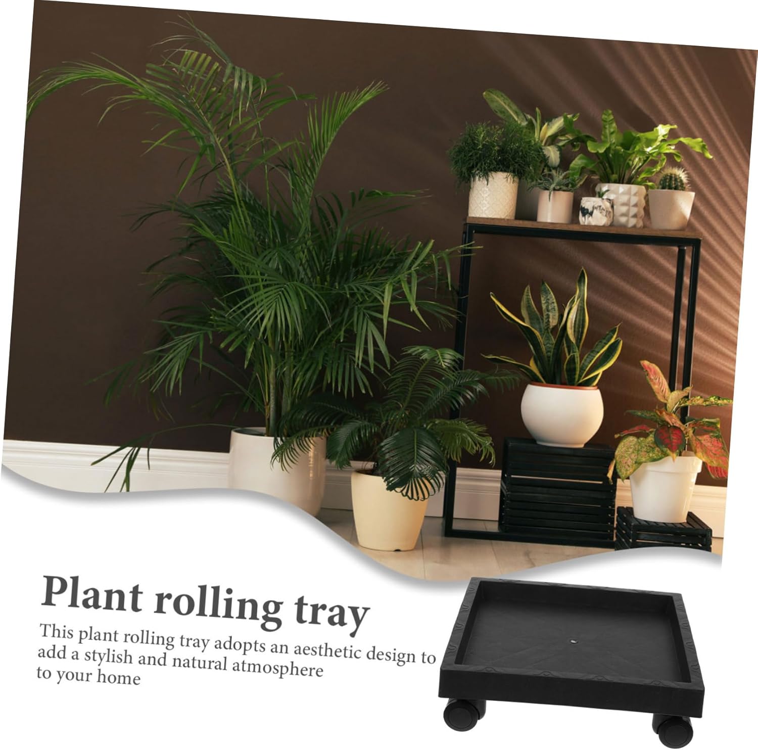 IMIKEYA Garden Plant Stand Wheels Square Flower Pot Tray Plant Saucer Flower Rack Caster for Easy Movement
