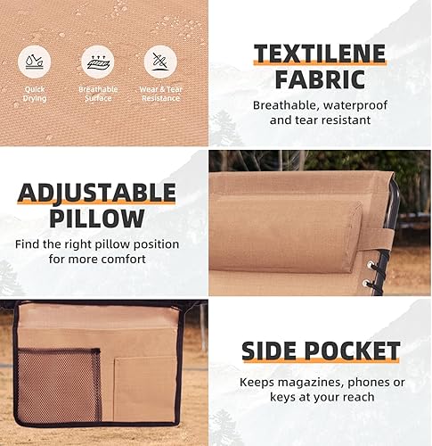 Miniatura 9 de Juego de 2 tumbonas plegables  Resistente capacidad de 400 libras reclinables portátiles ajustables con almohada para patio, piscina, campamento,