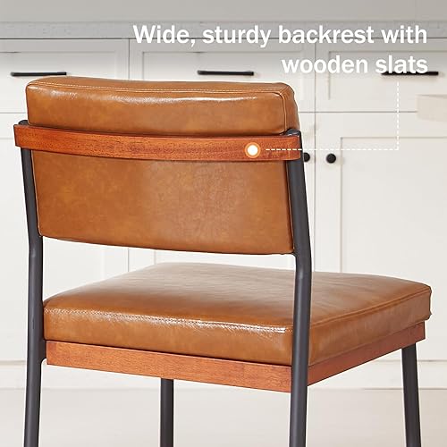 Miniatura 5 de Juego de 2 sillas de comedor modernas marrones, sillas de cocina con cojines gruesos y almohadillas ajustables, sillas de comedor tapizadas de piel