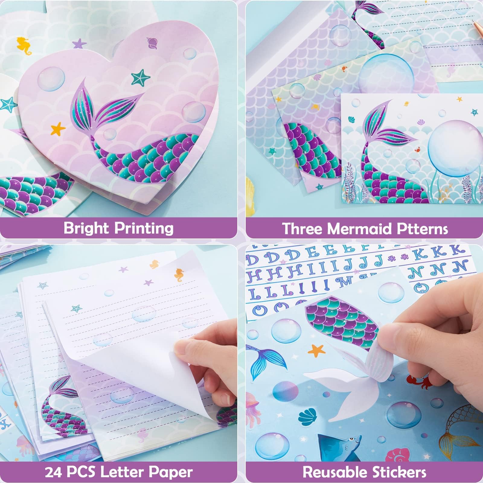 WERNNSAI Sirène Papier de Papeterie 71 PCS Enveloppes Cartes Autocollants Boite Cadeau