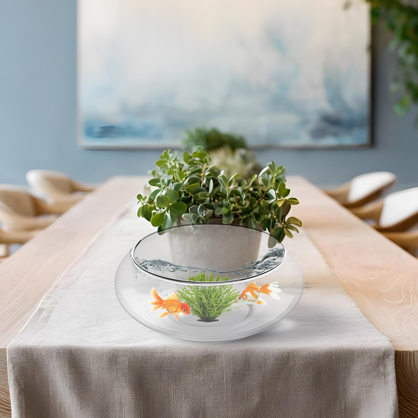 Glasschale für Pflanzen, Hydrokultur-Bonsai-, flach, breit, rund, Fischschale für Innenbereich, Heimdekoration, Tafelaufsätze, Pflanzen, Bonsai, Sukkulenten, Blumen-Display