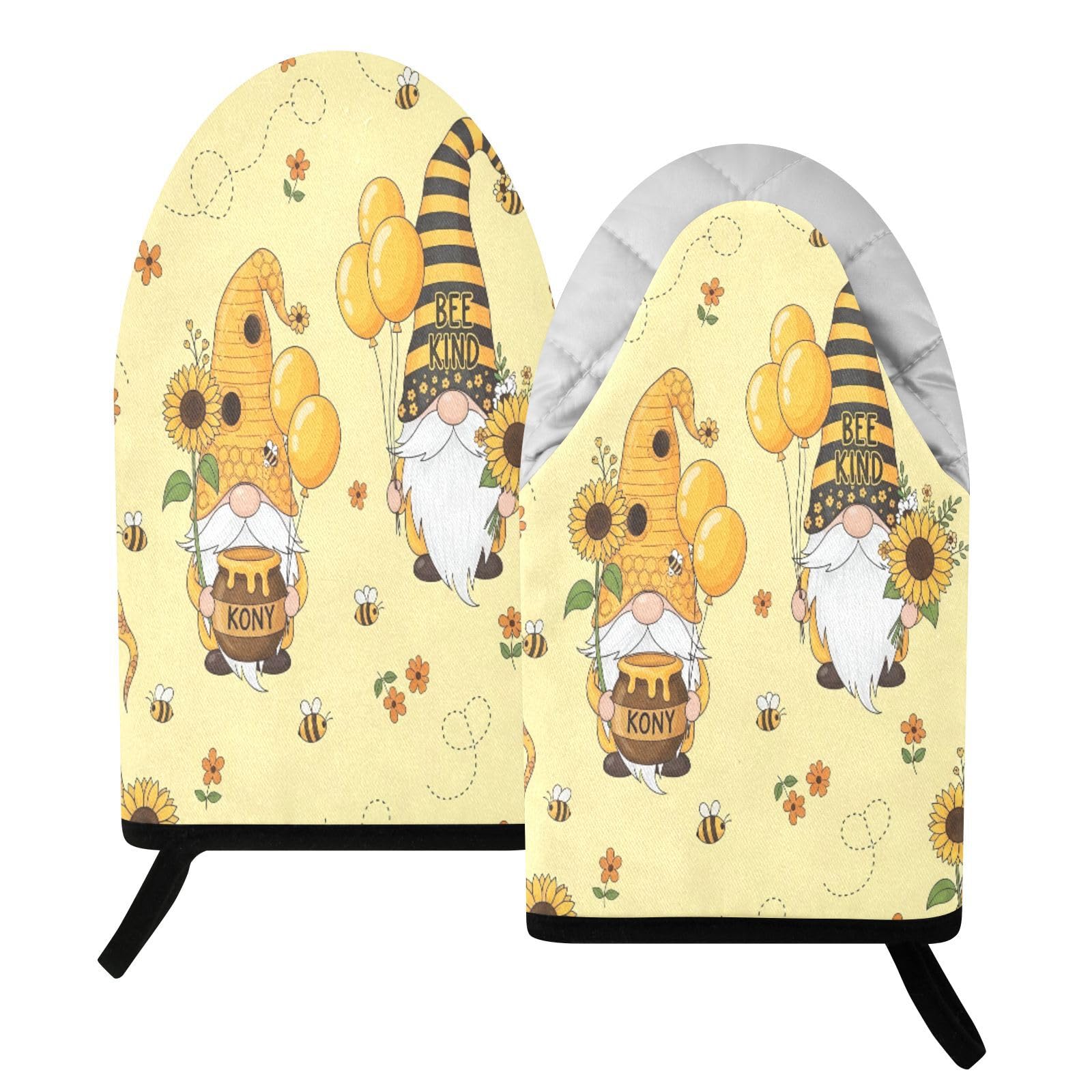 BURSTDDY Sunflower Gnome Oven Mitt,Heat Resistant Kitchen Mitts for Cooking