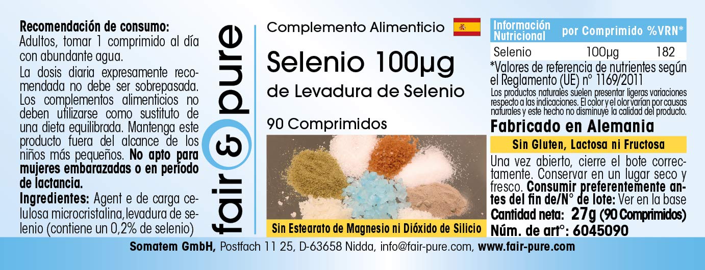 Fair & Pure® - Selenio 100µg - Lievito di selenio in polvere - Vegan - 90 Compresse