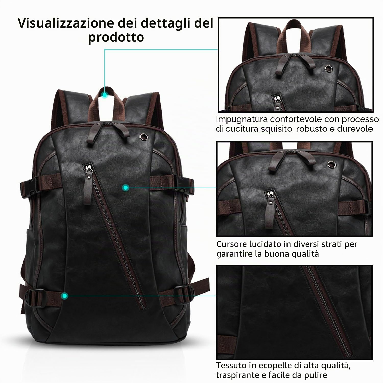 FANDARE Unisex Zaini Casual Zainetto Cartelle Uomo Zaino Scuola Adolescente Impermeabile Zaino da viaggio Ragazze Ragazzi Zainetti Alta Qualità Borse a Zaino PU Daypack