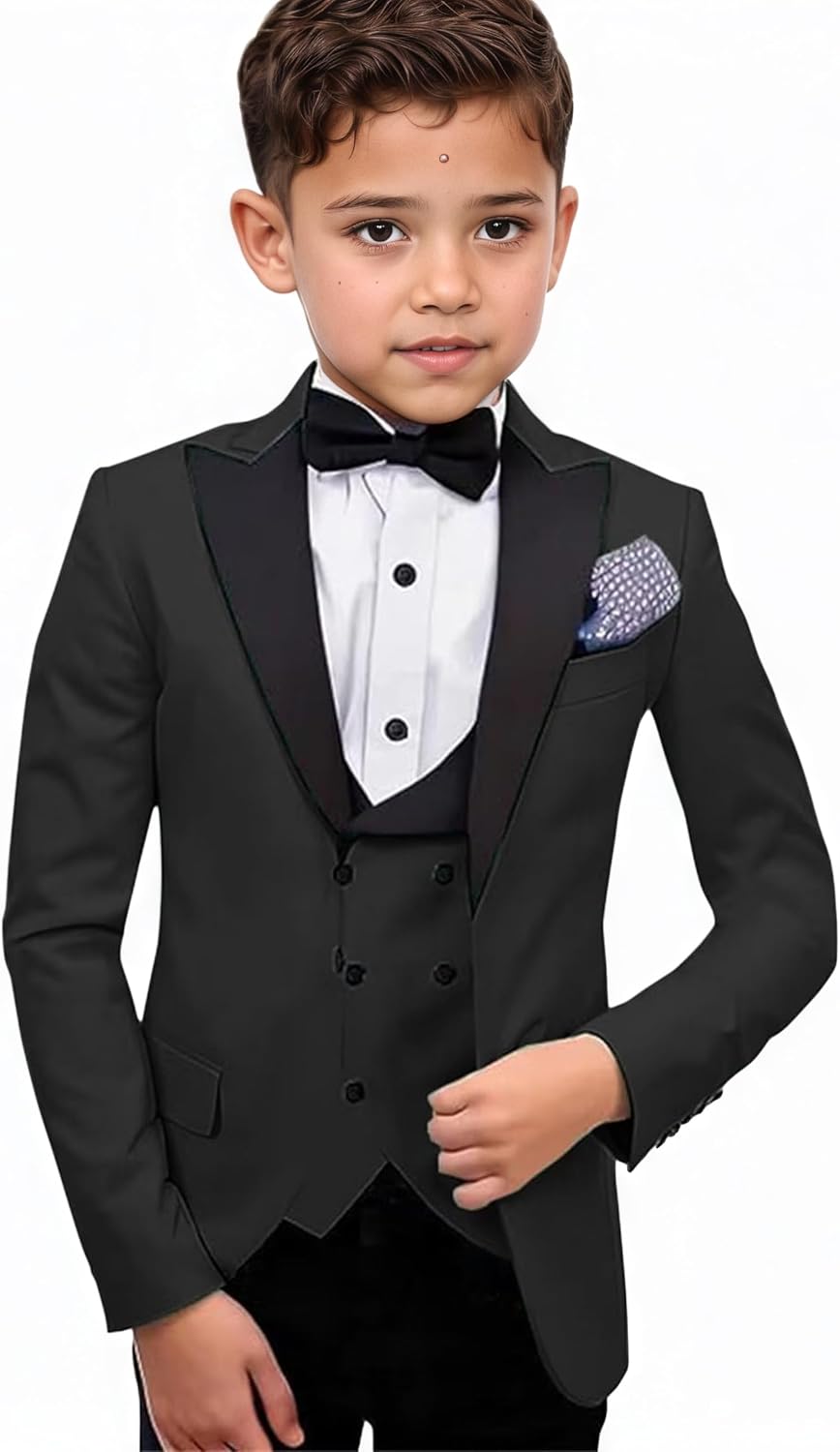 3 Piece Children's Suit with Notch Collar Formal Tuxedo Clothes Party Suit for Boys Blazer
