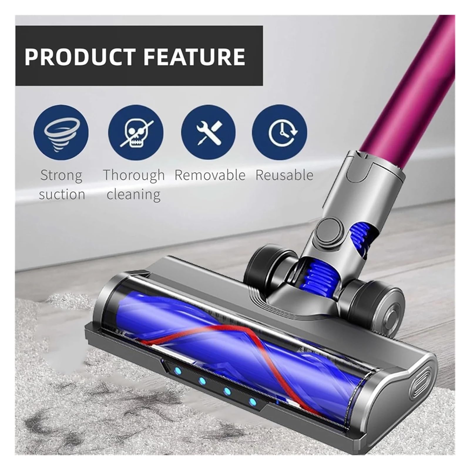 Cabezal De Cepillo Eléctrico For Suelos De Madera Compatible Con Aspiradoras Dyson V6 DC58 DC59 DC62 DC72 DC74.