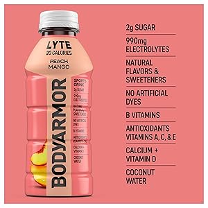BODYARMOR LYTE Sports Drink Low-Calorie Sports Beverage, Peach Mango, Coconut Water Hydration, Natural Flavors With Vitamins, Potassium-Packed Electrolytes, Perfect For Athletes, 16 Fl Oz (Pack of 12)