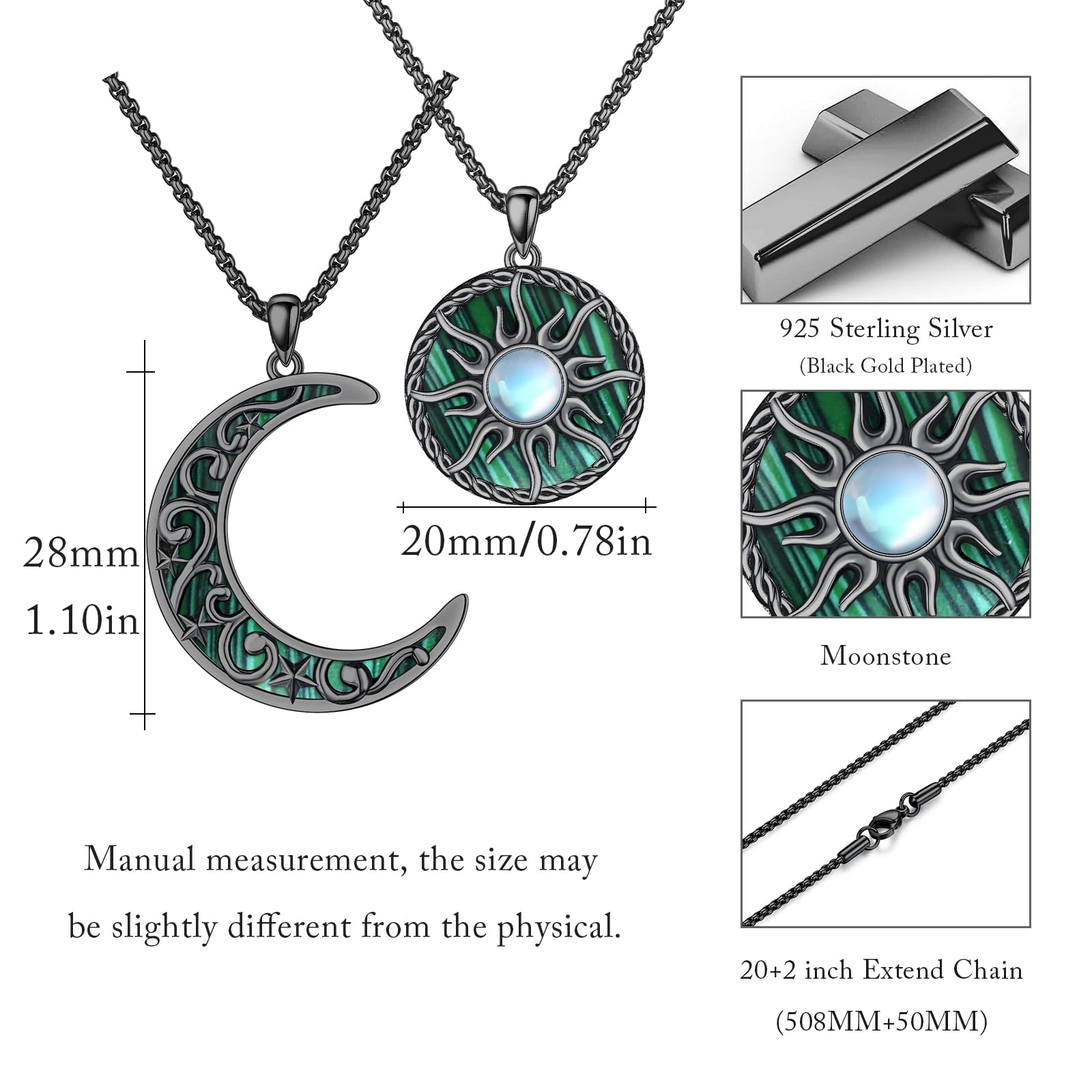 REDSUN Yin Yang - Collana in argento sterling 925, con sole e luna, argento, oro/nero, ciondolo celtico Tai Chi con ciondolo a forma di sole e abalone, idea regalo per donne partner, klein (Pendants