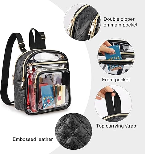 Miniatura 2 de Mochila transparente aprobada para estadios, resistente mini mochila transparente con bolsillo frontal para conciertos, eventos deportivos, trabajo