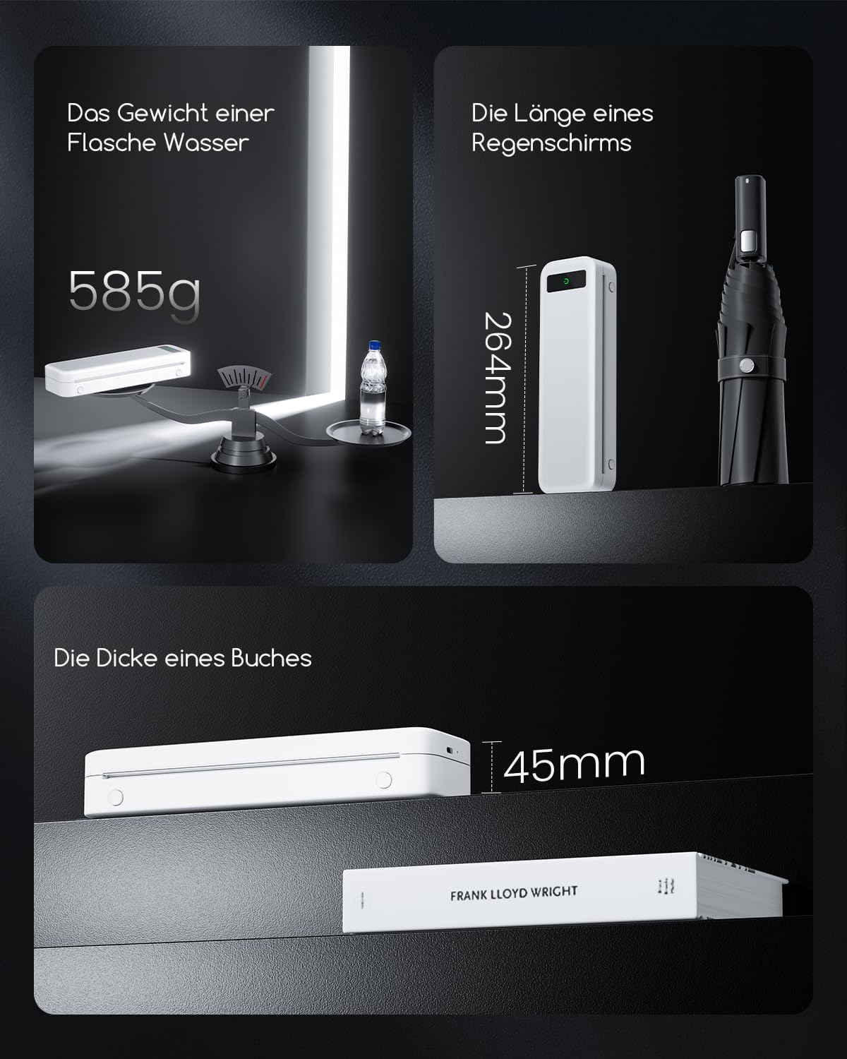 TATTMUSE Mobiler Drucker A4 für Unterwegs, Mobiler Drucker, Belegdrucker | Lernen, Tragbarer Kompatibel mit Phone, Monochromer Reisedrucker Nur Thermopapie, Weiß