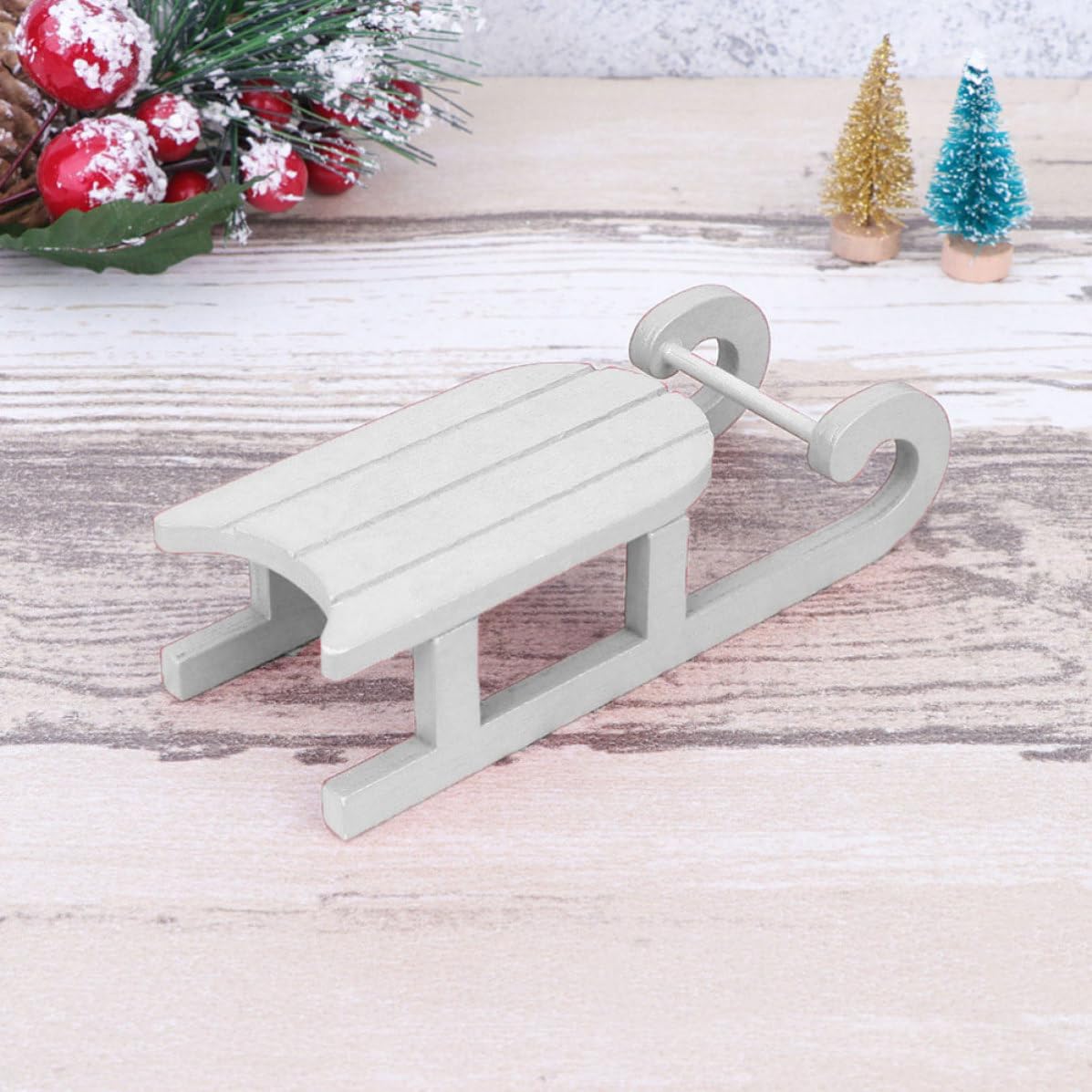 4pcs Xmas Ornament Creative Wooden Sleigh Desktop Decoration White