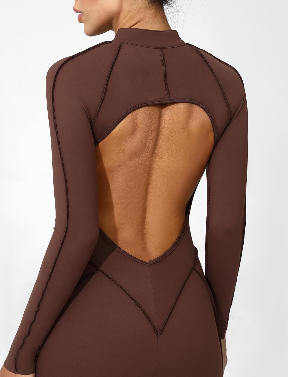 ABOCIW Womens Zipper Long Long Sleeve Workout Jumpsuit Contouring Seams Backless Bodysuit Yoga Rompers Catsuit - Image 6