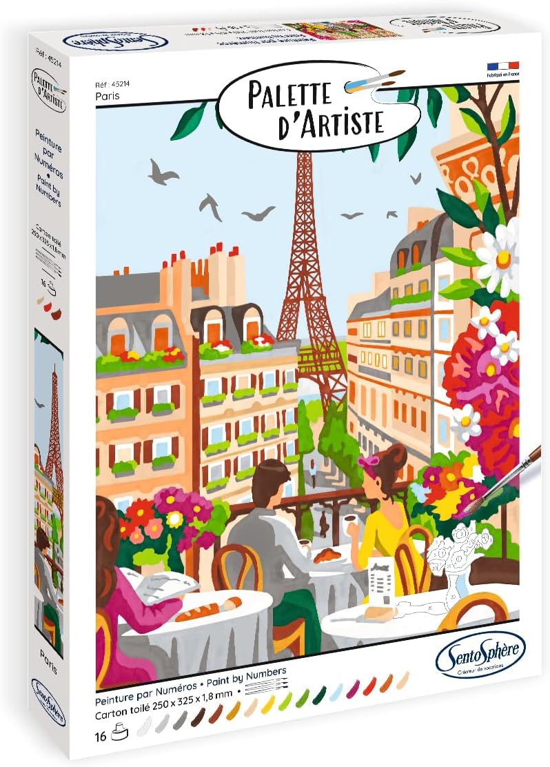 Sentosphère – Artist's Palette – Paris – Acrylic Painting - Relaxing Creation - Adults – 14 to 16 Colours – Laminated Canvas (25 x 32.5 x 1.8 cm - Creative Leisure - Made in France