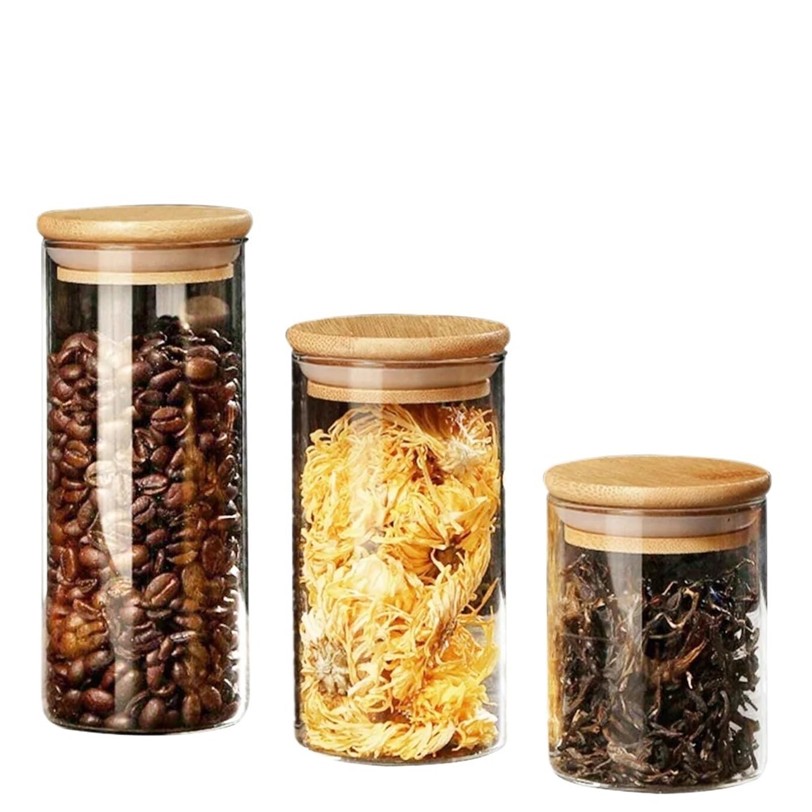 LSNNMU 1set Round Glass Storage Jars With Lid For Coffee Beans Grains Noodles Dried Fruit Containers Kitchen Organizers For Preserving