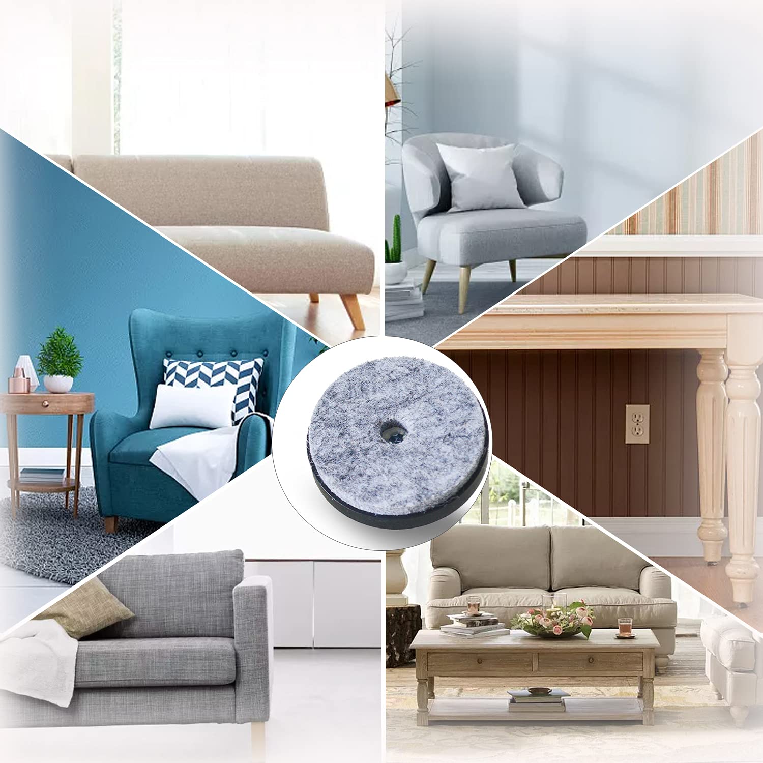 Almohadillas de fieltro atornilladas de 1-1/2 pulgadas, 40 unidades, protectores de suelo para patas de madera, color negro