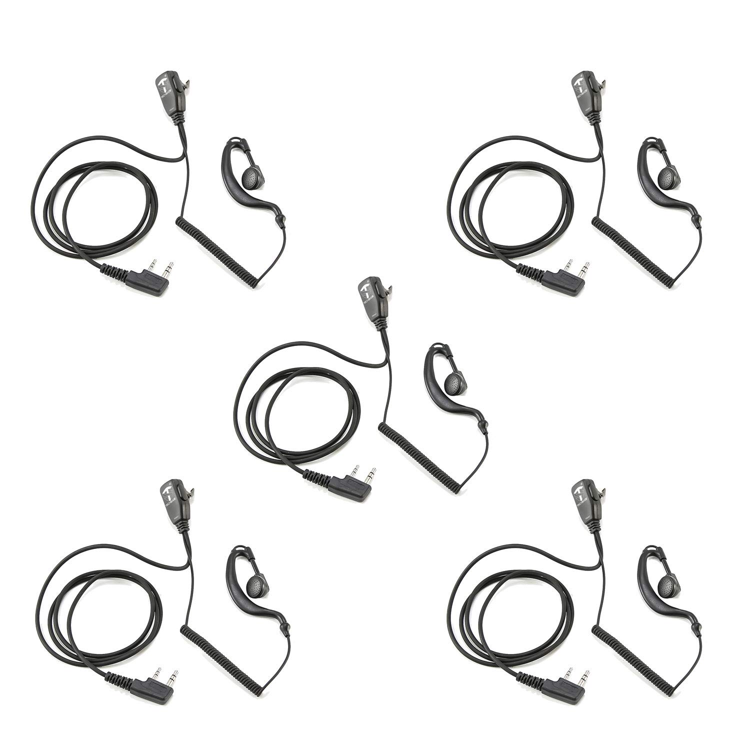 TechSide TSAU-M+ Microfono Auricolare Avvolgente 2 pin Midland | Radio ricetrasmittenti | Compatibile G7 pro G8 G9 pro M24 plus M48 M99 G6 XT G7 XTR ICOM Intek | Vigilanza Sicurezza SoftAir (5 Pz)