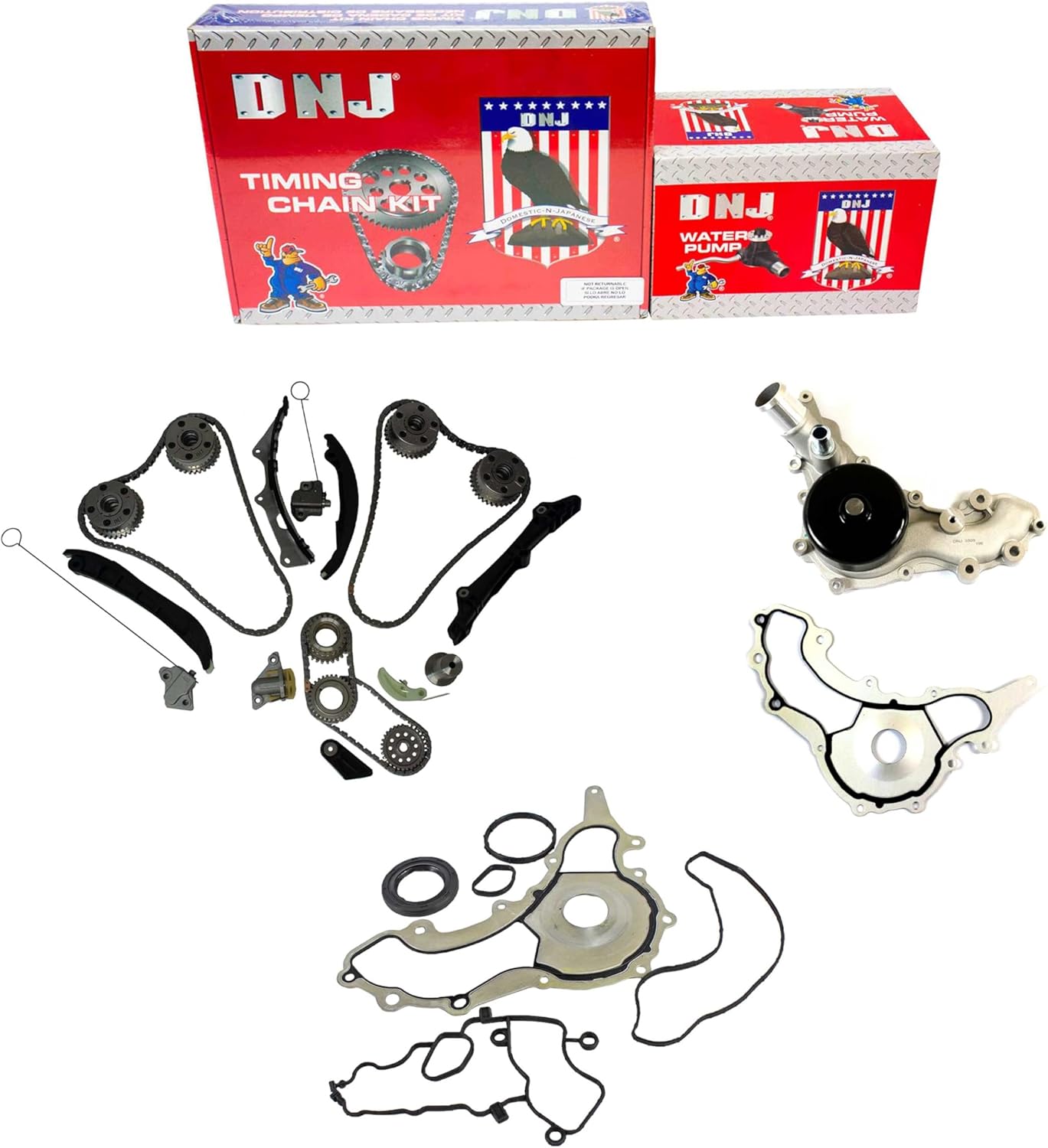 DNJ TK1169AVWP Timing Chain Kit with Water Pump for 2014-2022 Chrysler Jeep 200 Cherokee 3.2L-3.6L V6 24V DOHC 3239cc