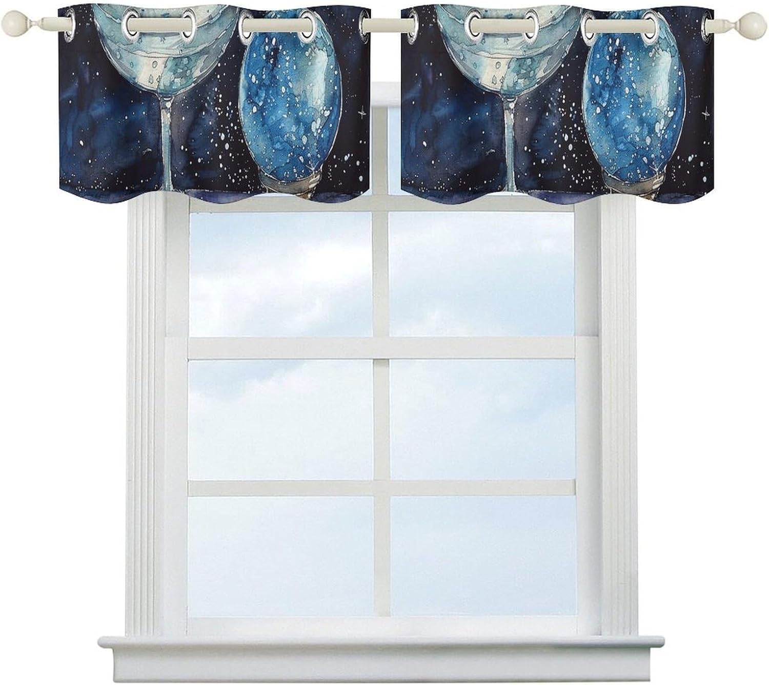 Blue Snowball Painting Valance for Windows, 2 Pack Kitchen Curtains Modern Home Decor, Soft Blackout Window Curtains for Living Room & Bedroom, 18 X 52 Inch