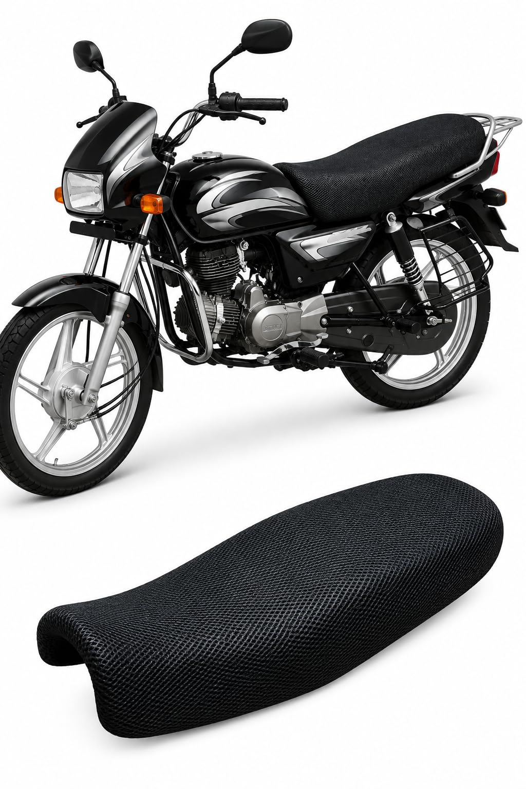 3D AIR MESH Bike SEAT Cover | Heat Resistant | Breathable NET Universal FIT | 2XL NET BIKE SEAT COVER FOR SPLENDOR , PASSION, SHINE, PULSER, PLETINA, HF DLX-image-5