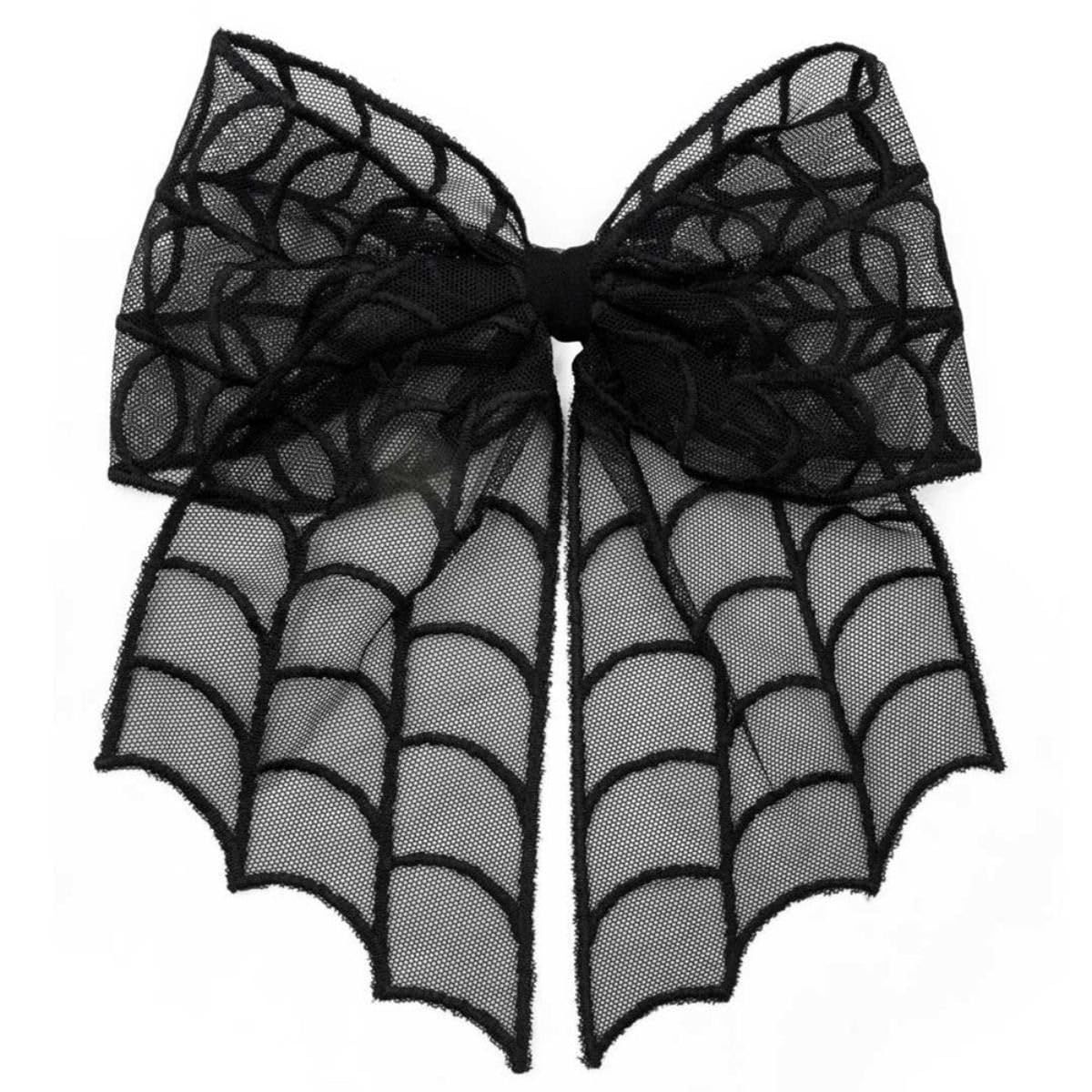 kreepsville 666 Spiderweb Lace Hair Bow Gothic Clip – Halloween Spider Accessory