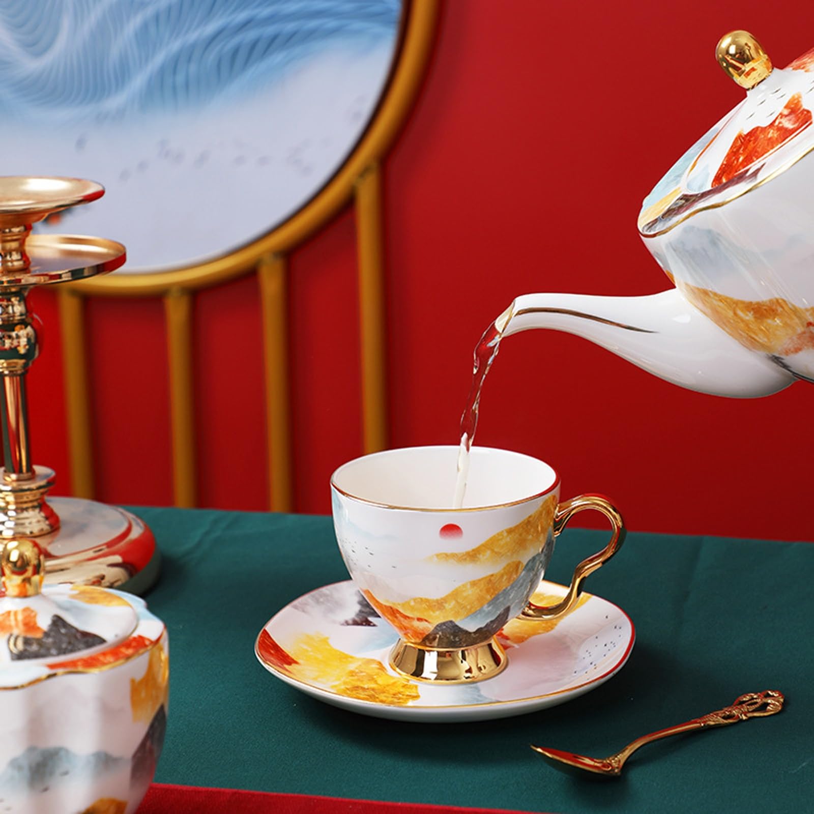 Filiżanka do kawy z porcelany kostnej ze spodkiem złotą krawędzią | Do domu Office Cafe: Filiżanka do kawy z porcelany kostnej ze złotą krawędzią i spodkiem