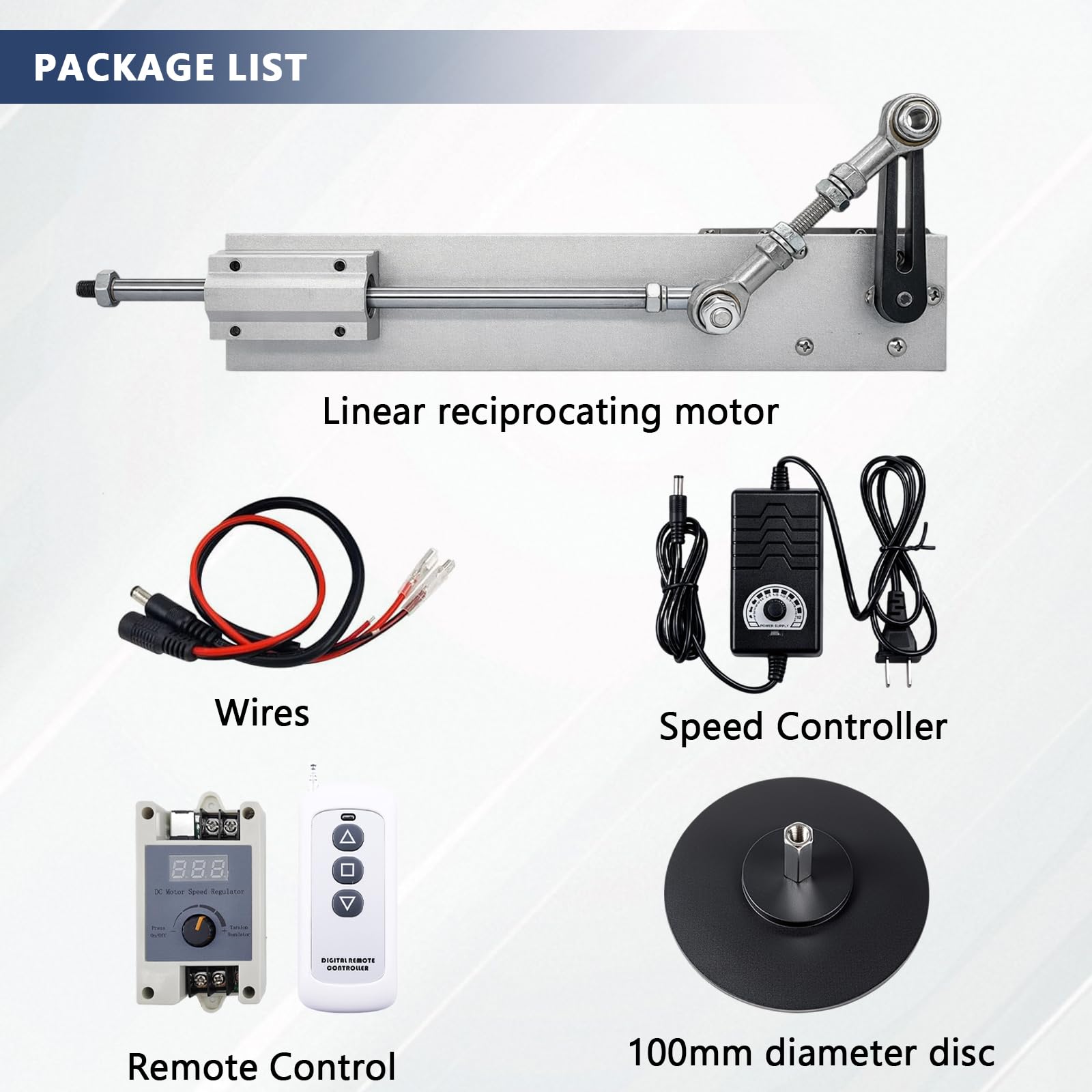 Motor de pistón alternativo para bricolaje, accionamiento lineal CC 24 V, carrera ajustable 30-150 mm, 120 rpm, motor telescópico ajustable con regulador de velocidad, mando a distancia y ventosa