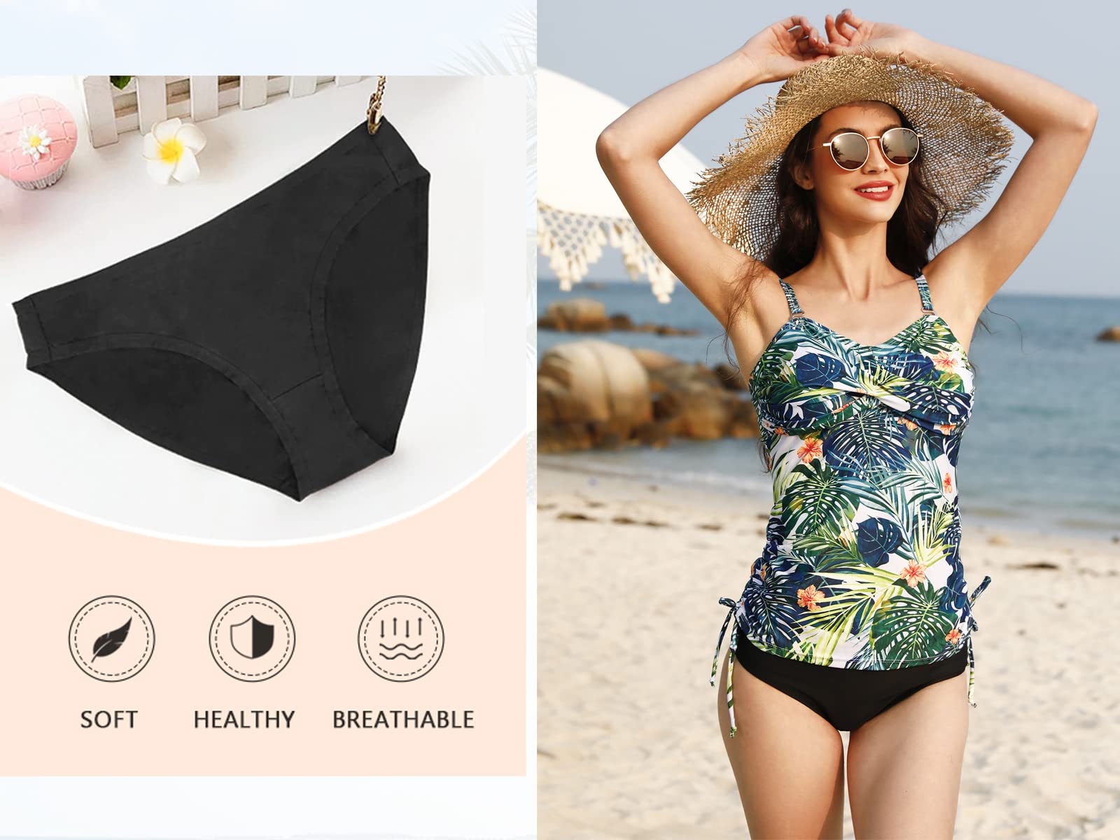 Gyabnw Tankini da Mare Donna Costume Bagno Due Pezzi Stampato Reggiseno Scollo V Costume Mare Push Up Sexy Regolabile