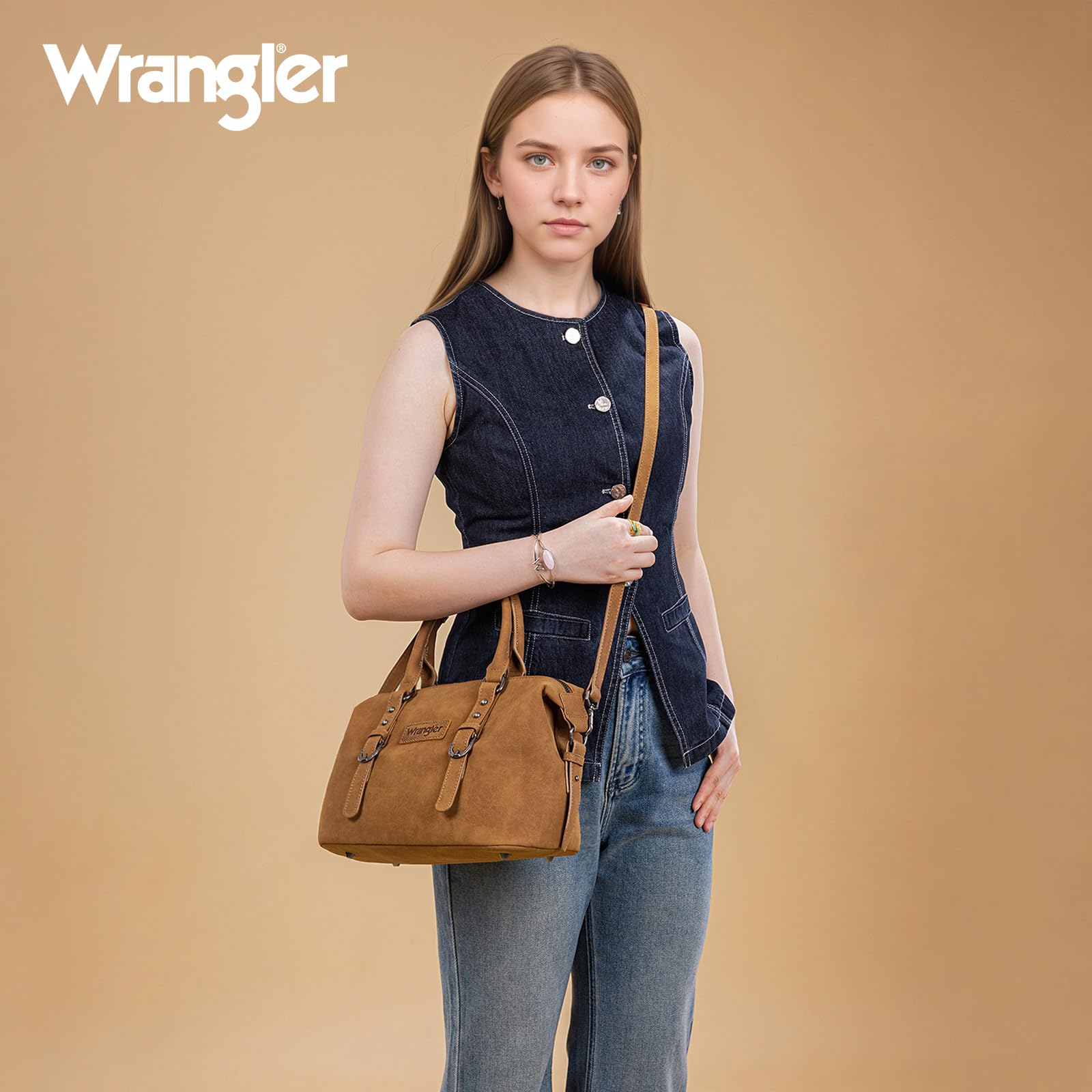 Wrangler - Bolso de gamuza con asa superior, bolso de mano de gamuza para mujer