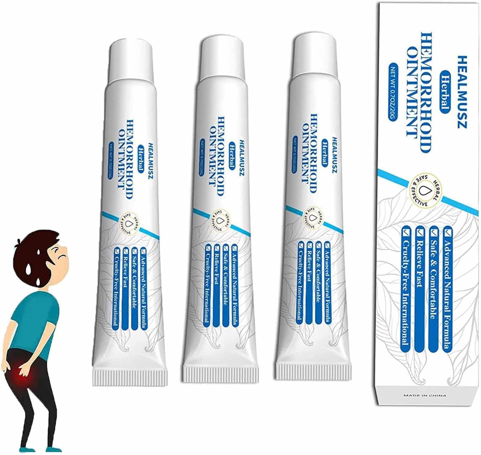 TOPVOP 3Pcs Natural Herbal Hemorrhoid Cream, Hemorrhoid Treatment Cream Gel for Pain Relief, Fast Relief Hemorrhoid Cream, Anel Fissure Treatment, Hemorrhoids Shrink Ointment, Relieve Itching Cream