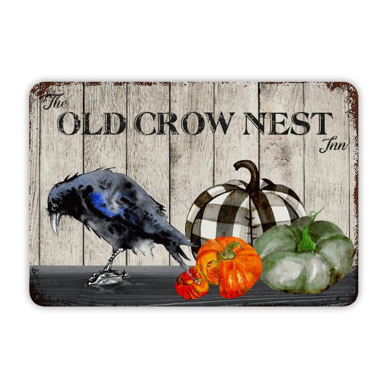 ENEDNATE Halloween Pumpkin The Old Crow Nest Vintage Man Cave Metal Sign 8x12 Inch Decorative Aluminum Tin Sign for Indoor Outdoor Kitchen Bar Restaurant Cafe Pub Wall Art Decor Hanging Poster