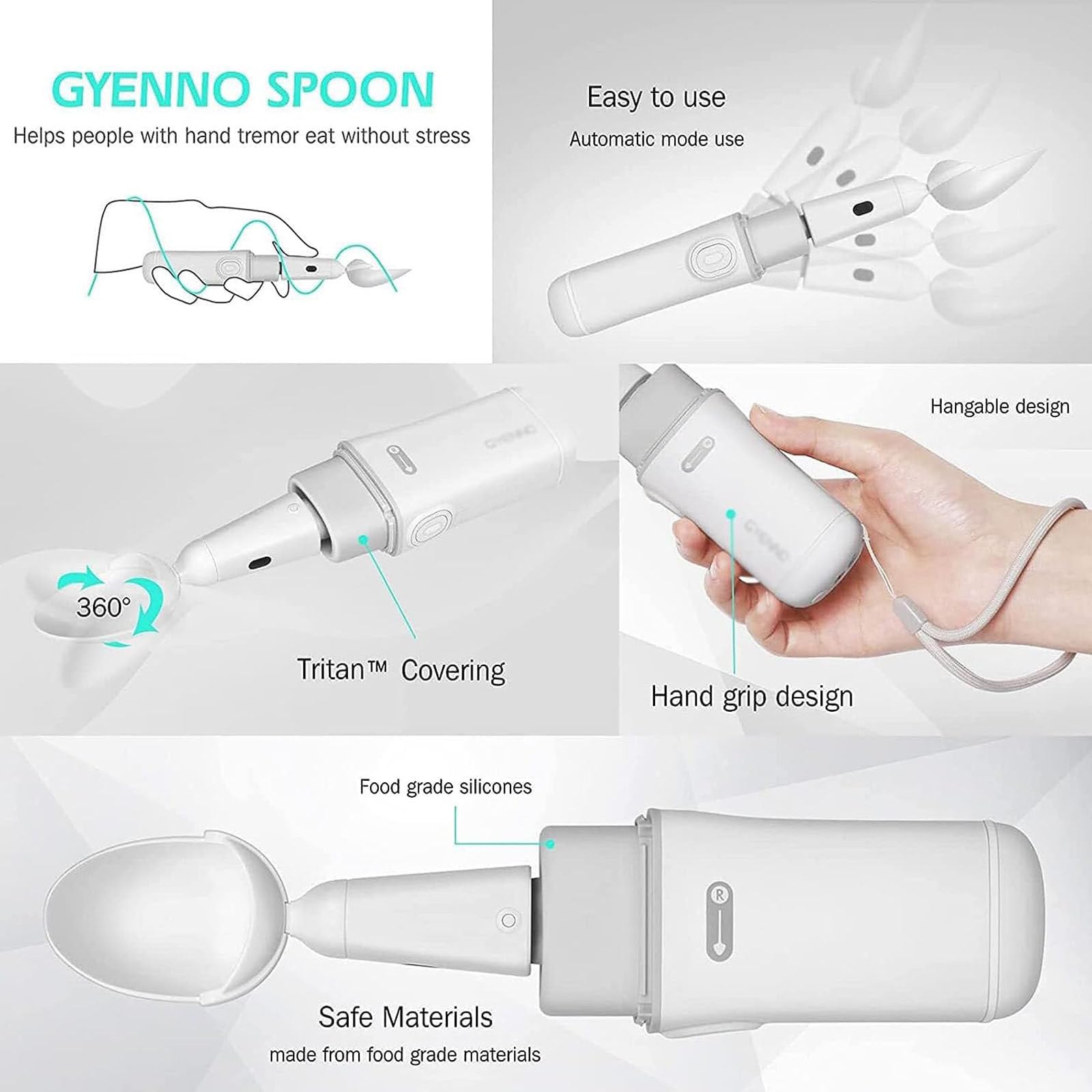 Cuchara adaptativa para temblor de mano, diseño curvado para pacientes con Parkinson, ayuda ergonómica para estrechar la mano