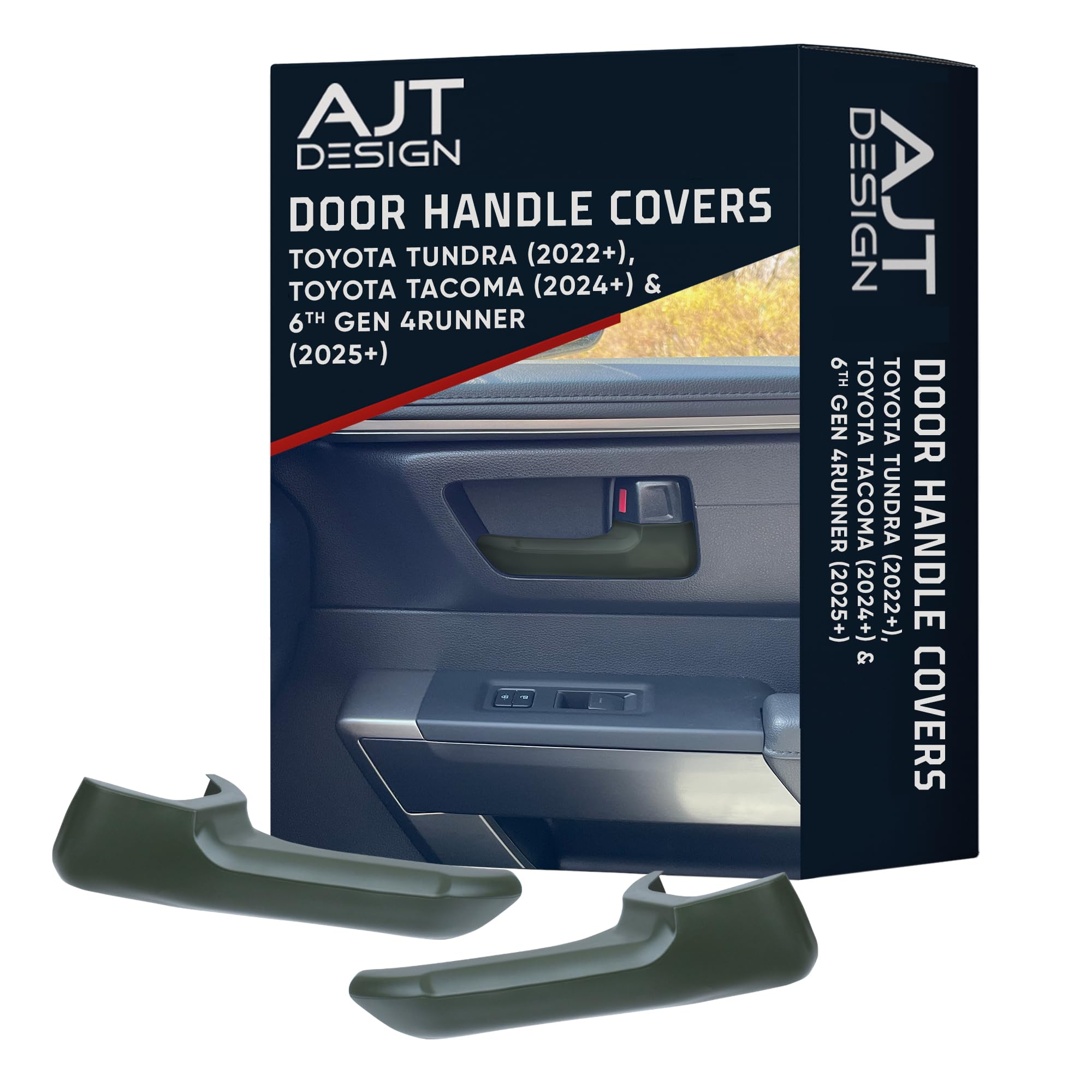 AJT DESIGN Door Handle Covers Compatible with Toyota Tundra (2022+), Tacoma (2024+) &amp; 4Runner (2025+) | Interior Accessories | High Strength ABS Plastic | Made in USA | 4 Piece Set - Army Green