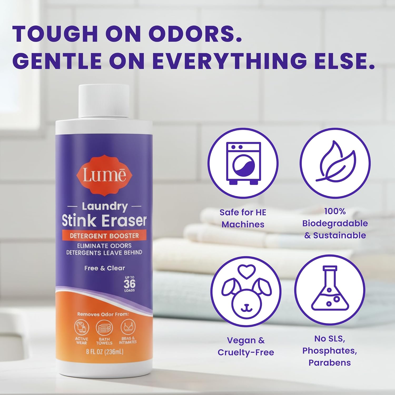 Lume Laundry Stink Eraser - Detergent Booster & Sink Soak - Eliminates Body Odor In Clothes - Odor Blasting Enzyme Blend - Makes Your Detergent Work Better - Free And Clear - 8 fluid ounces (2 Pack)