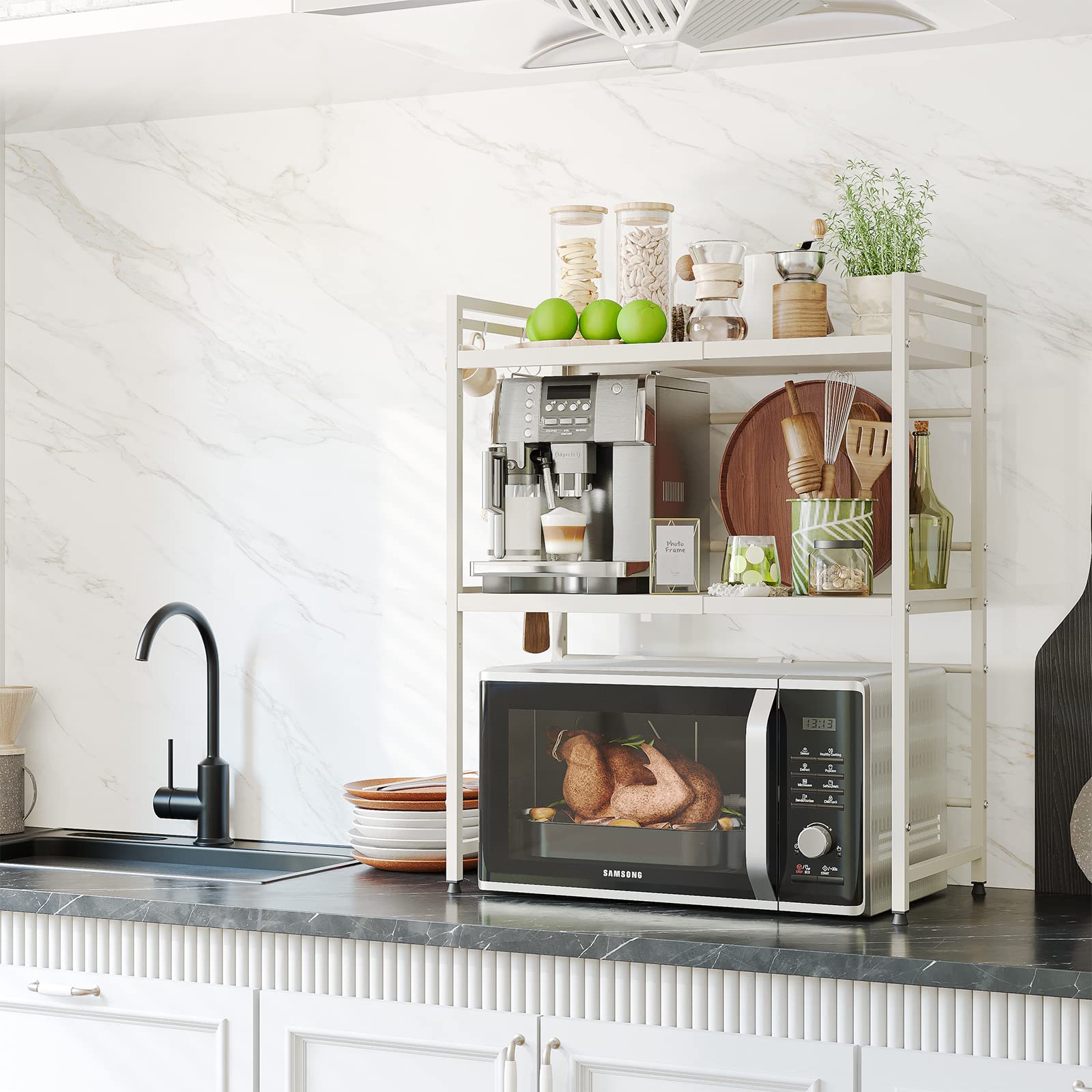 NETEL Scaffale Regolabile Per Microonde - Ripiano Cucita Salvaspazio In Acciaio, Nero