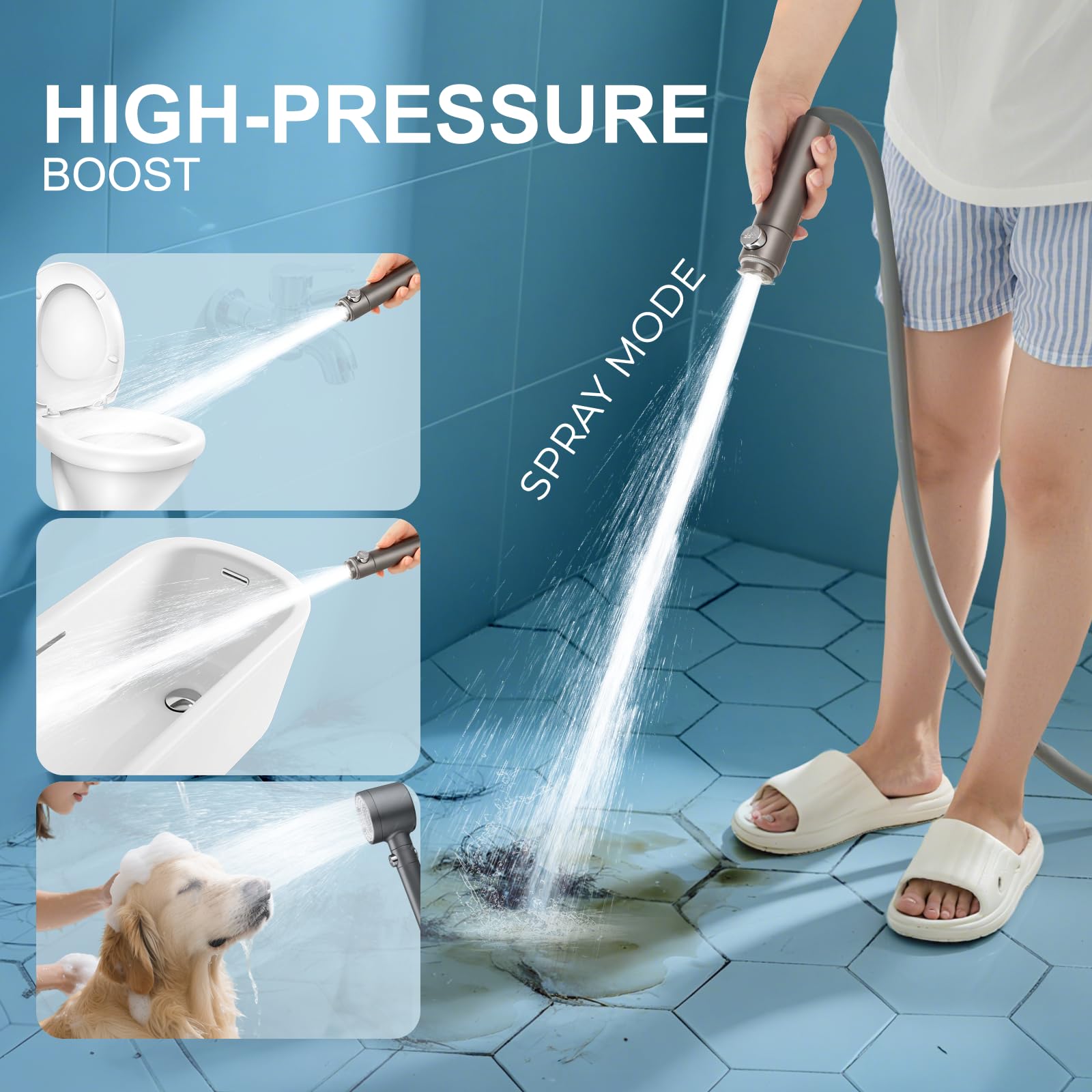 Blendura Soffione Doccia Anticalcare, Doccino per Doccia 5 Modalità di Spruzzo, Doccetta per Doccia Universale (G1/2) 3 Filtro, Grigio