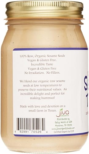 Miniatura 3 de Jiva Organics RAW Organic Sesame Tahini - Tarro de 16 onzas, sin OMG, natural, lote pequeño