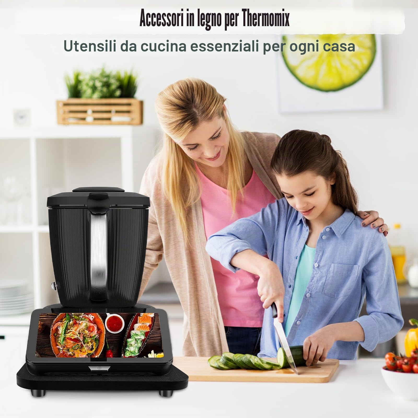 Tavola scorrevole in legno per Bimby TM7, con ruote a 360° e tappo, spostamento senza sforzo del robot da cucina, piedini in gomma antiscivolo per supporto sicuro, accessori TM7 di alta qualità