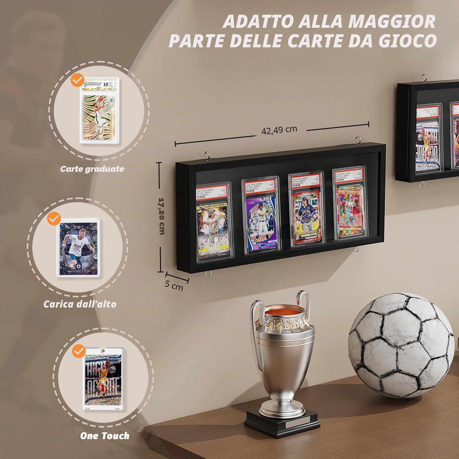 3 Pezzi Espositore a Parete di Carte, Legno Piani Espositore di Carta per Collezione di Baseball Sport, Cornice di Visualizzazione HD