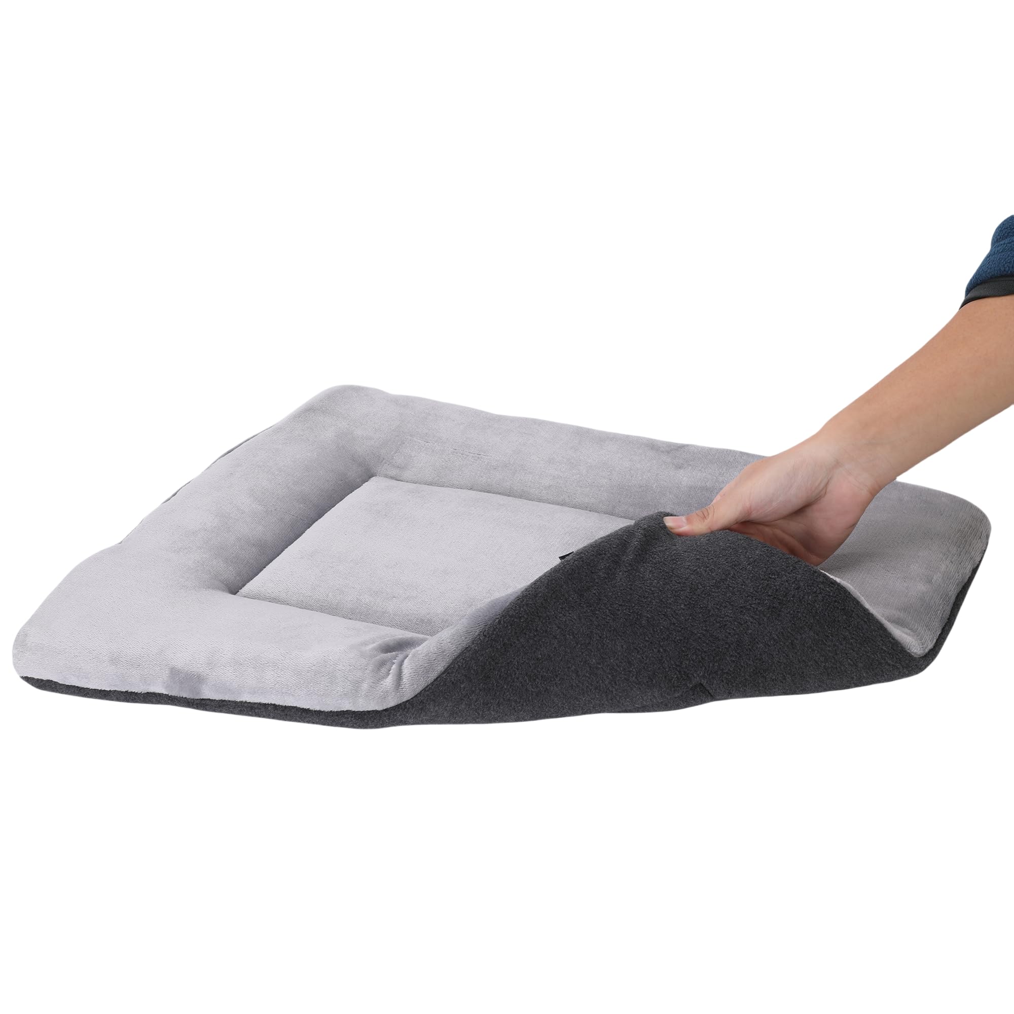 DERICOR Dog Bed Plush Dog Crate Bed 24" x 18" Crate Pad Double Sided Puppy Cushion, Light Grey Plush, 60 x 3 x 45 cm (L x W x H) - Image 3