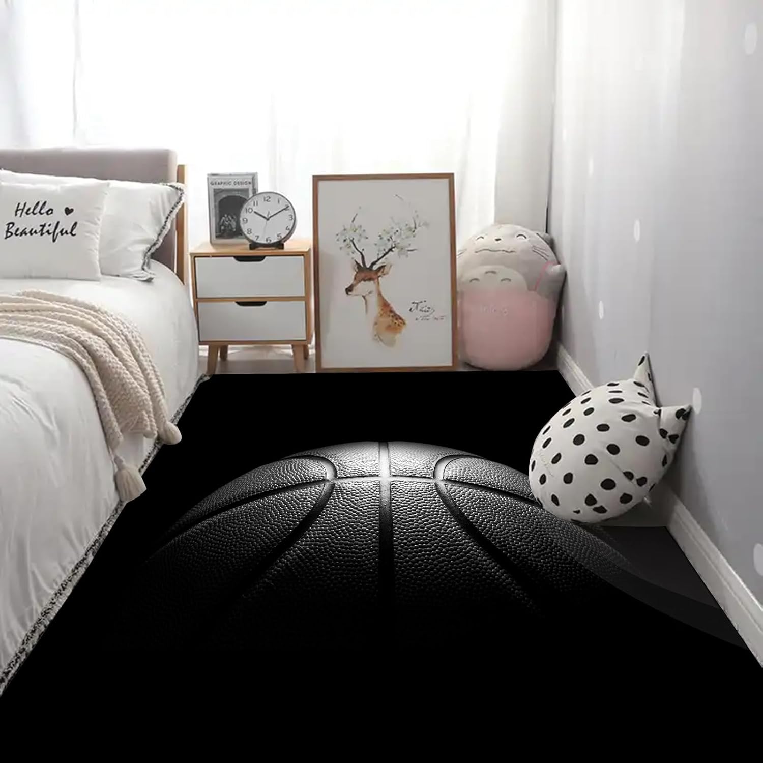 kxry 6 * 9 Feet Black Basketball Soft Area Rugs for Kids Girls Boys Basketball Sports Floor Carpet for Living Room Bedroom Dorms Nursery Rooms Home Decor Aesthetic