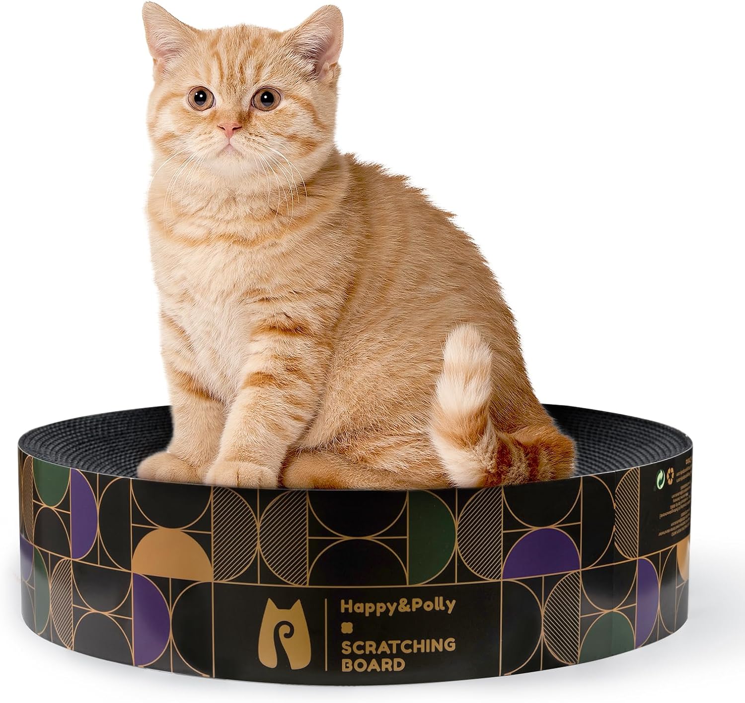 Cat Scratcher Cardboard Bed - Happy&Polly Round Cat Scratching Pad for Indoor Cats Double-Sided Usable Corrugated Cat Beds Furniture Protector Cat Scratch Deterrent - Black