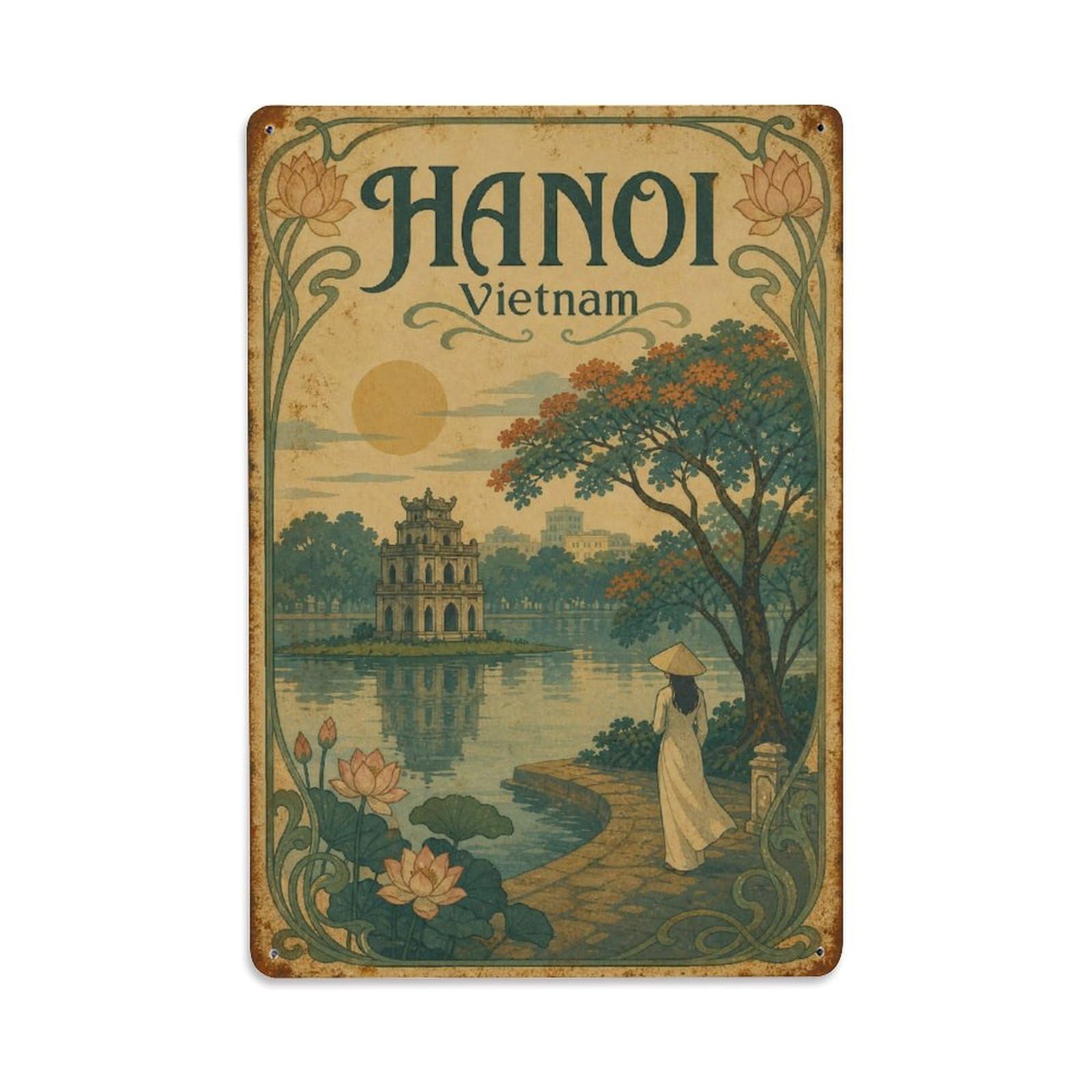 Hanoi Vietnam Heritage Lotus Lake Regional Travel Metal Tin Sign
