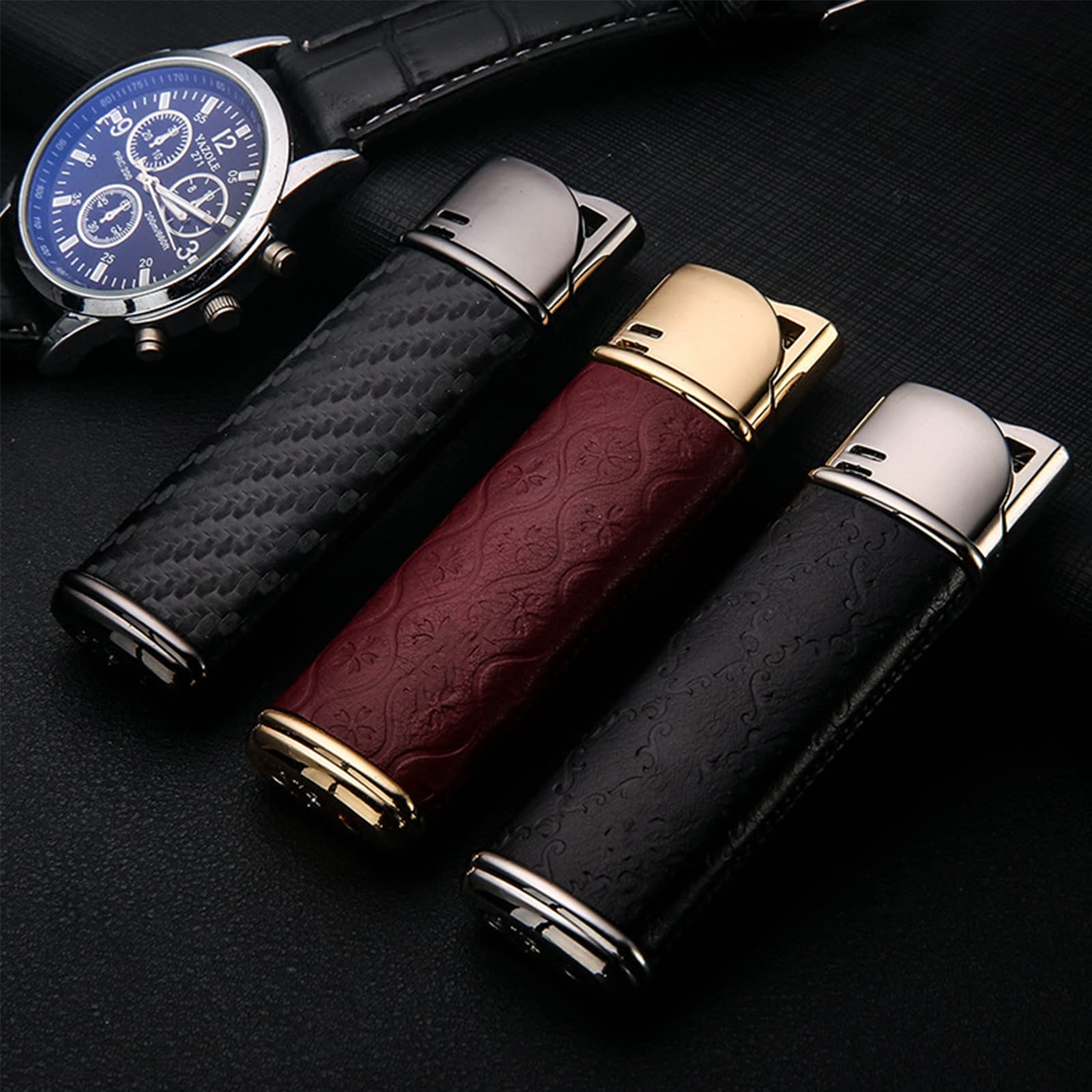 Mini Poche Torche Briquet Bleu Flamme Butane Allume-Cigare Rechargeable Coupe-Vent Poche Briquet Accessoires Fumeurs avec Boîte Cadeau