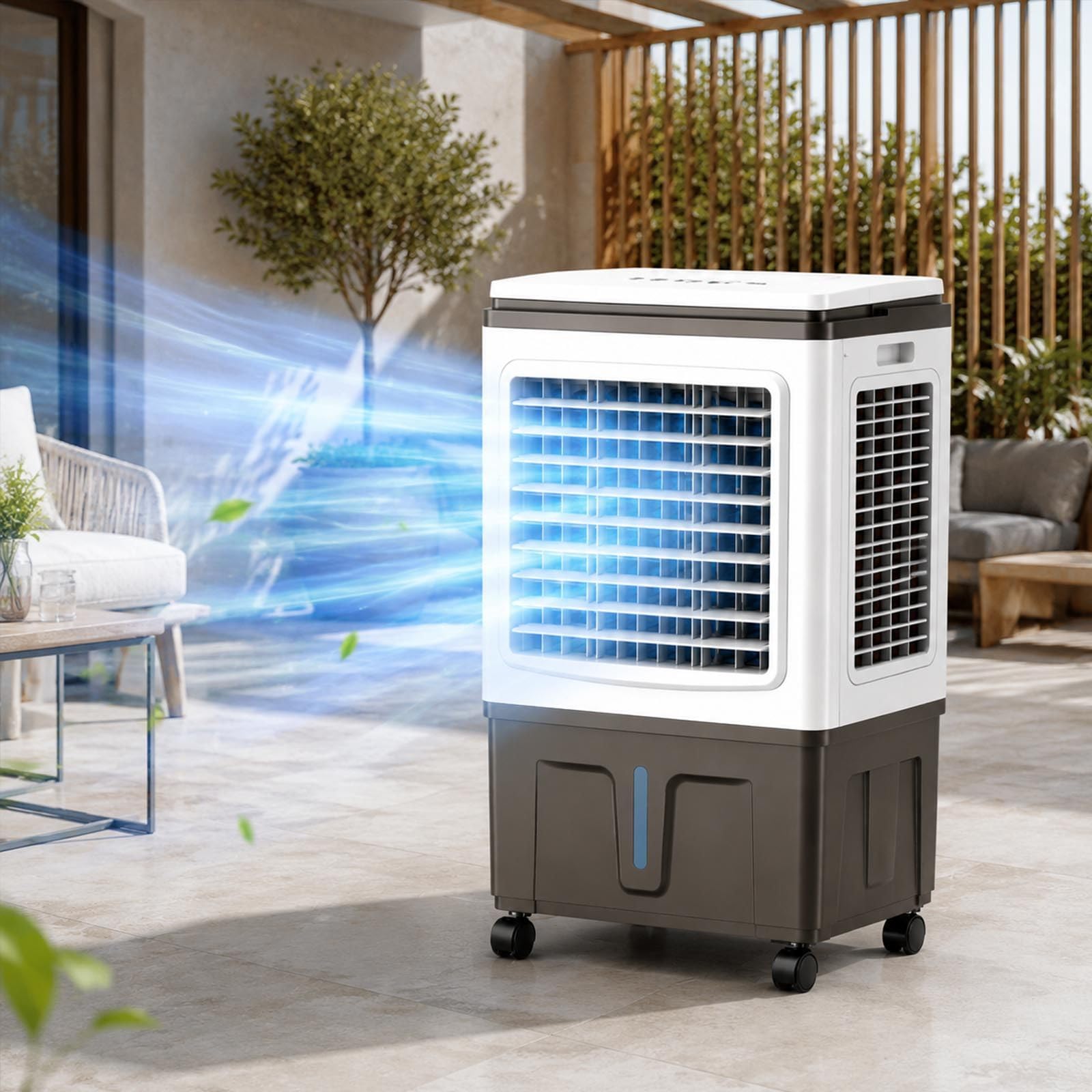 Sunseota Portable Evaporative Air Cooler with 40L Large Water Tank, Swamp Cooler with 2 Ice Packs, Quiet Cooling Fan with Humidifier and Oscillation, Energy Efficient Portable Air Conditioner 30L