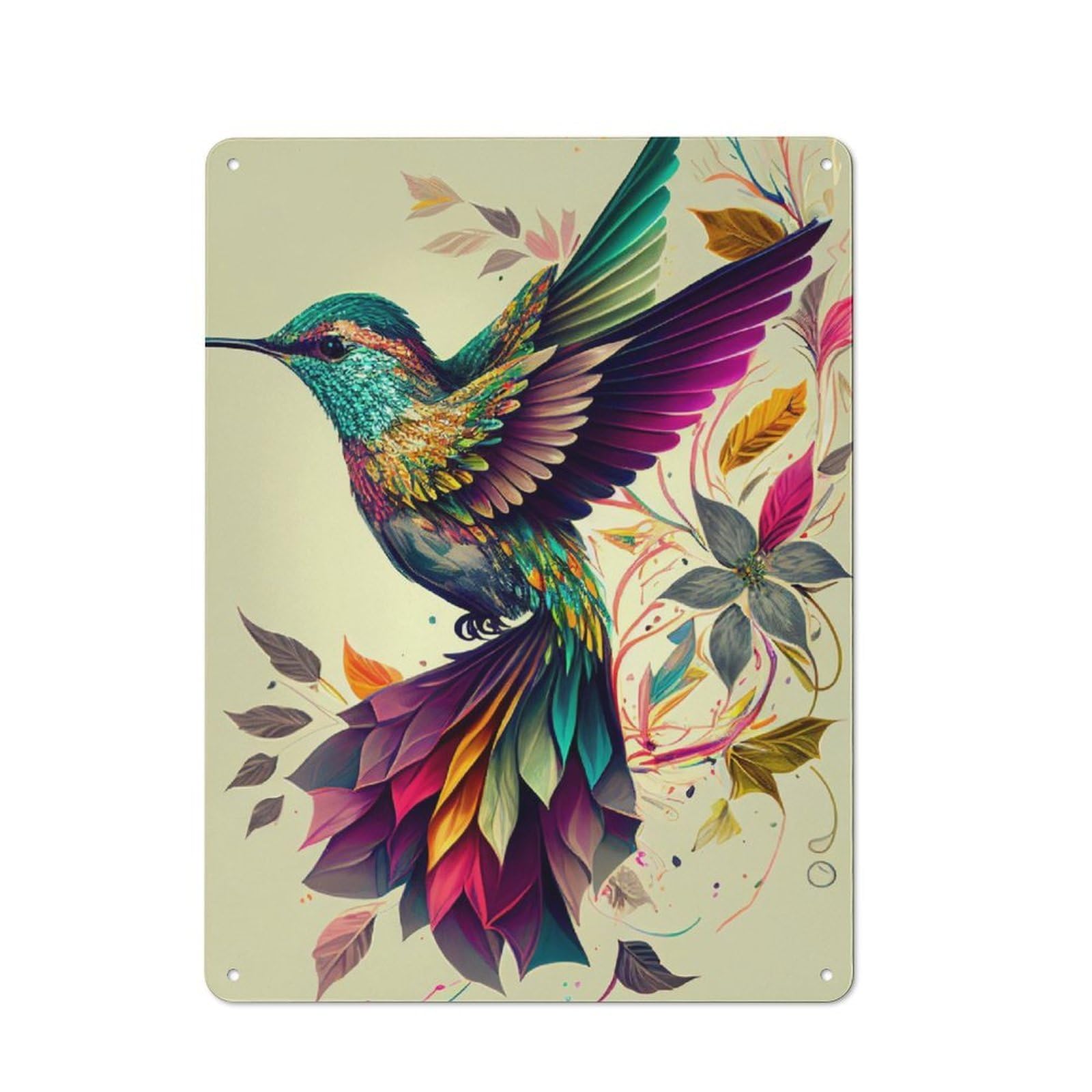 Junmoney Hummingbird Color Bird Vintage Metal Sign 40X30cm For Pub Or Café, For Collectors Of Vintage Metal Wall Decor