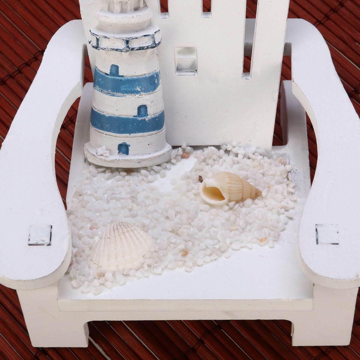 LIOOBO Beach Nautical Miniature Decoration Ornament Small Wooden Beach Chair Model Decorated with Lighthouse Seagull Shell Conch - Image 4